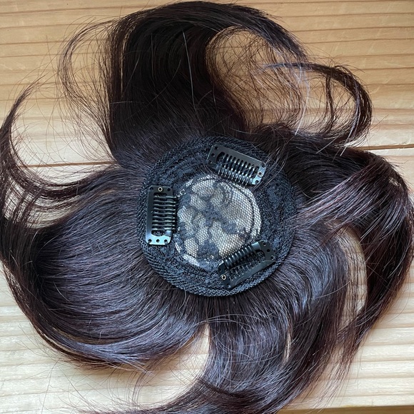 NWT 100% human hair dark brown remy burgundy hint 100% topper center parting - Picture 2 of 15